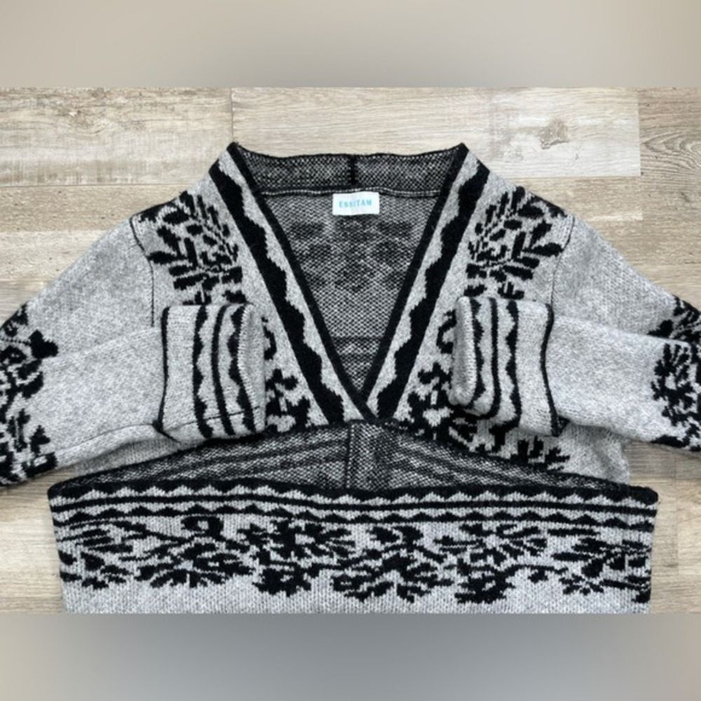Grey Black Wool Blend Floral Knit Essitam Zora Mexico sweater Cardigan W/M NWOT - Picture 6 of 12